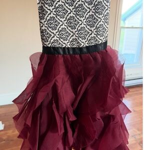 Joe & Elle Burgundy and Black Demask satin and Chiffon Patterned Dress